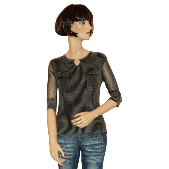 NWT Women’s Gray Lightweight 3/4 Crochet Sleeve Cardigan Pullover Sweater - Picture 1 of 6